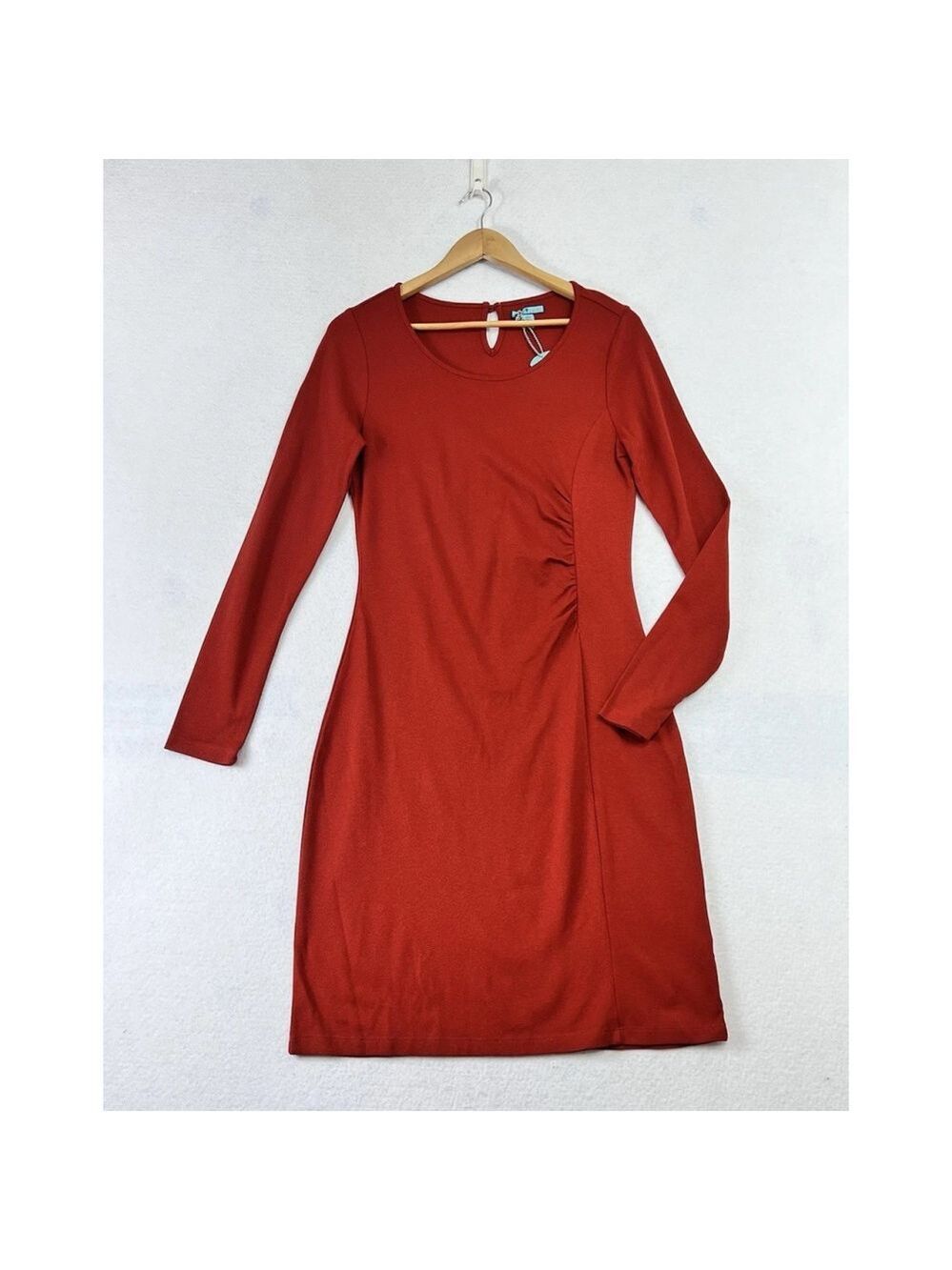 Louie Lucie Women Tulips Wrinkle Dress Size L Crew Neck Ruched Long Sleeve Boho